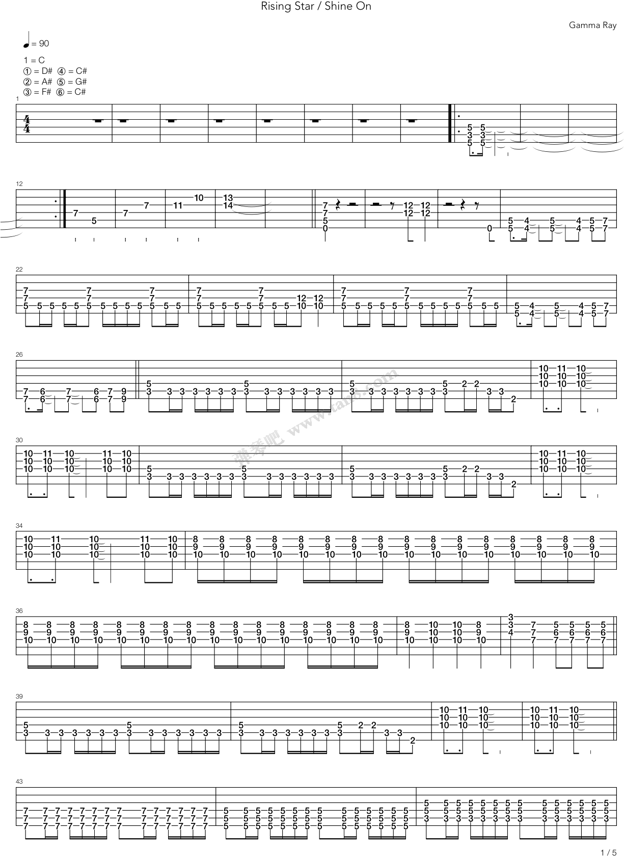 Rising Star Shine On 电吉他 第1张 - 克羅地亞 狂想曲 吉他 譜 (1240x1754), Png Download