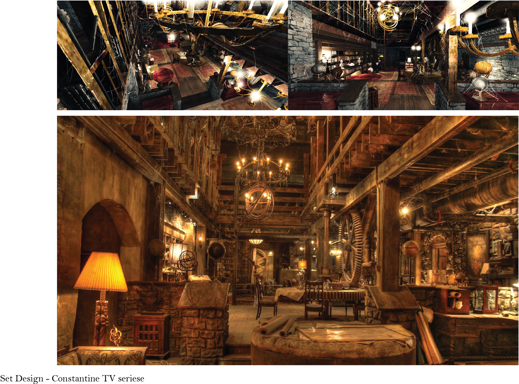 More Pre-vis Renderings And Finished Set - Chandelier (1920x1358), Png Download