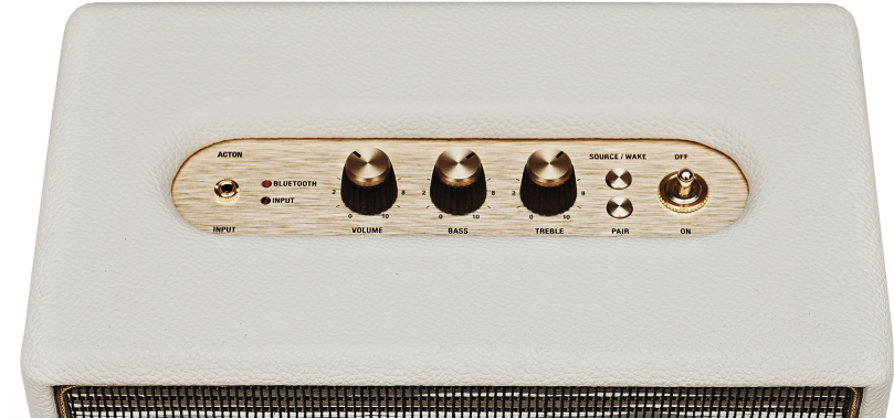 With Its Iconic Gold Script Logo, Gold Piping, Vinyl - Marshall Audio Acton Bluetooth Speaker - Cream (1800x400), Png Download