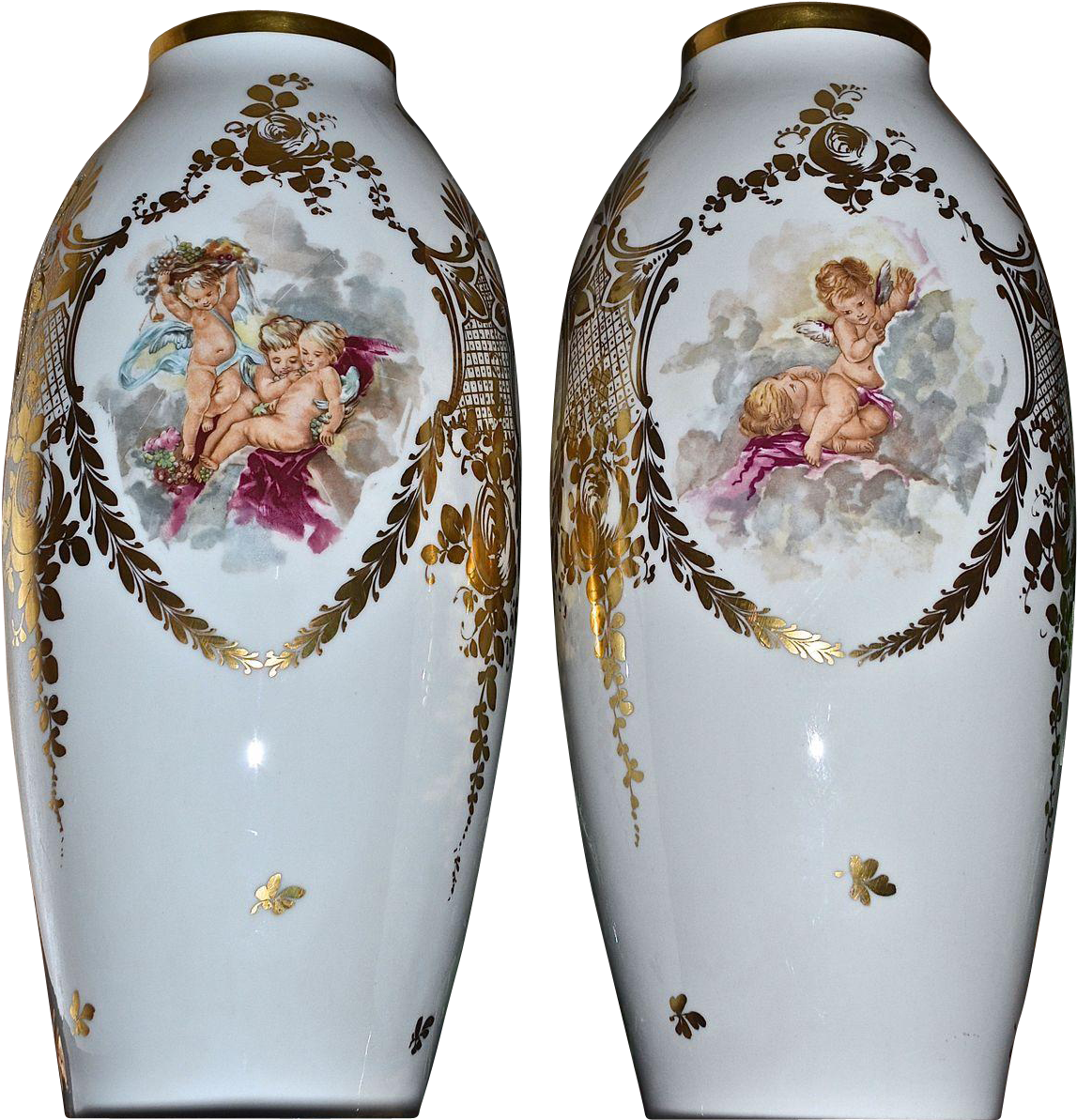 Limoges Pair Of 16' Vases Scenic Putti Playing With - Vase (1192x1192), Png Download