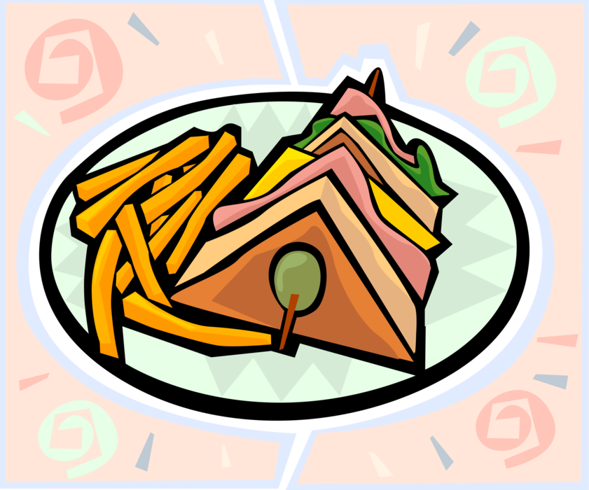Vector Illustration Of Club Sandwich Lunch With French - Club Sandwich Clipart (841x700), Png Download