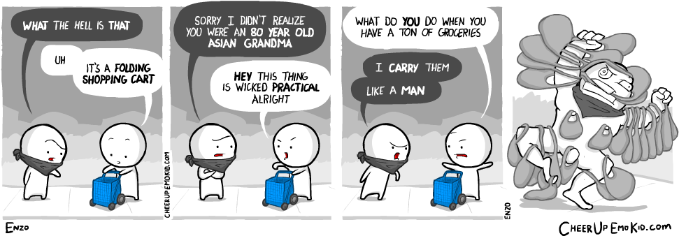 Old Asian Lady Starter Pack - Cheer Up Emo Kid Comics (980x346), Png Download