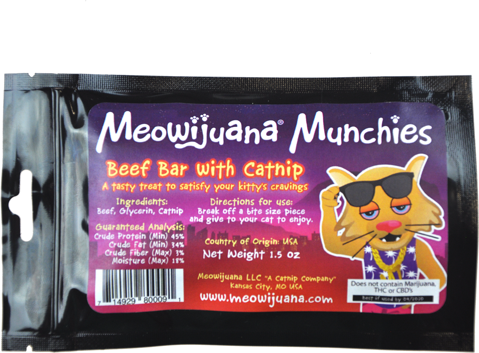 Meowijuana Munchies - Chewy Beef Bar And Catnip Cat (2000x1908), Png Download