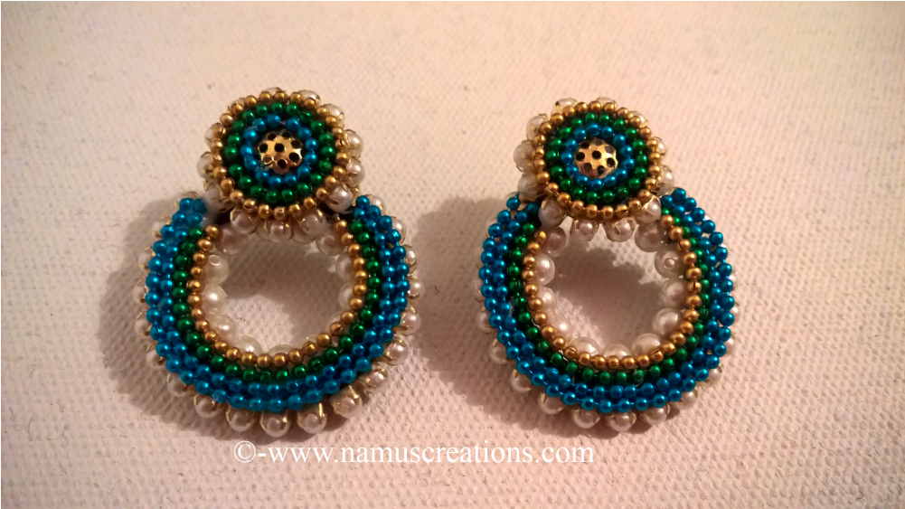Blue Green And Golden Ball Chain Earring - Ball Chain (1000x1000), Png Download