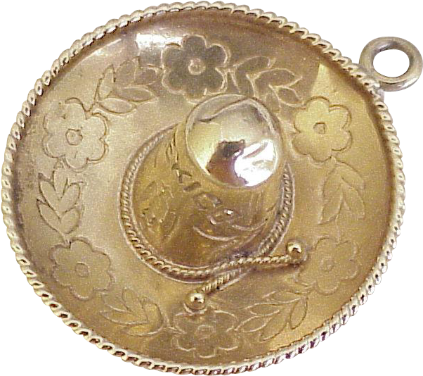 Big Vintage Sombrero Hat Charm Mexico 18k Gold Three - Hat (601x601), Png Download