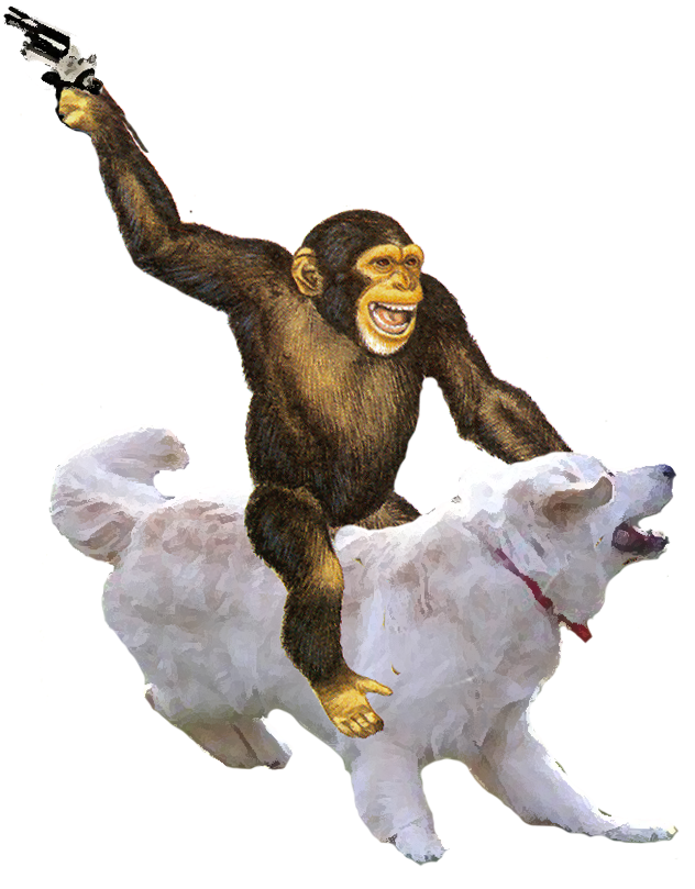 Money Riding Dog With Gun - Chimpanzee Clip Art (727x823), Png Download