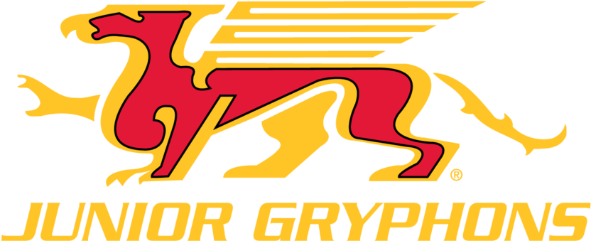 Jrgryphon Horizontal Logo Gold - Guelph Gryphons Hockey Logo (1000x477), Png Download