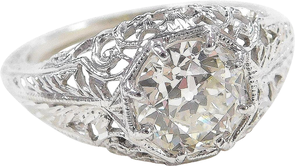 Art Deco Filigree 18k White Gold - Ring (1022x1022), Png Download