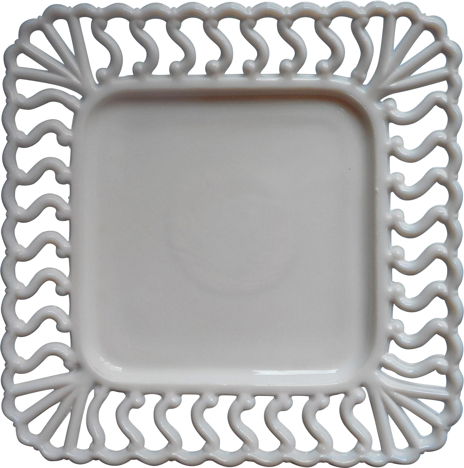Antique Milk Glass Square Plate Atterbury Lace Rim - Die Cutting (1492x1492), Png Download