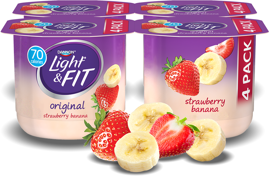 Strawberry Banana Nonfat Yogurt - Light & Fit Yogurt, Nonfat, Strawberry Banana, (1140x810), Png Download