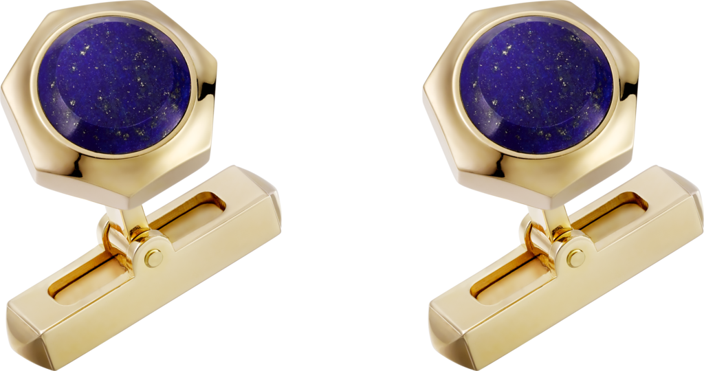Santos De Cartier Cufflinkssolid Yellow Gold, Lapis - Cartier Lapis Cufflinks (1024x540), Png Download