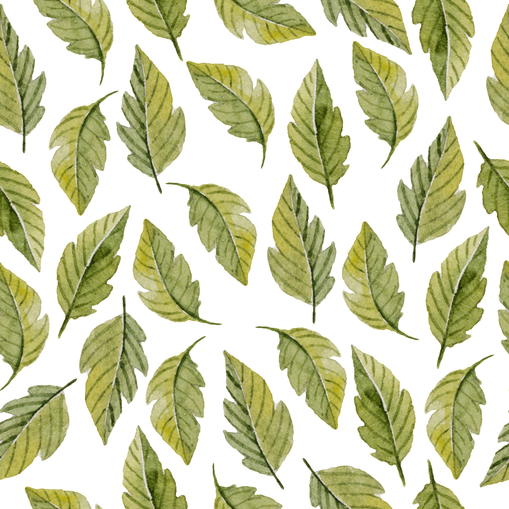 Realistic Hand Drawn Green Leaves Png Seamless Background - Watercolor Painting (1024x1024), Png Download