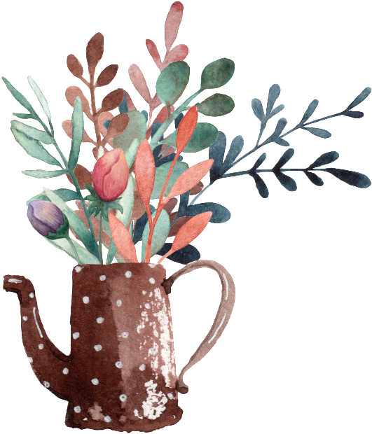 Hand Painted Cartoon Kettle With Flowers Png Transparent - Flower Bouquet (1024x1024), Png Download