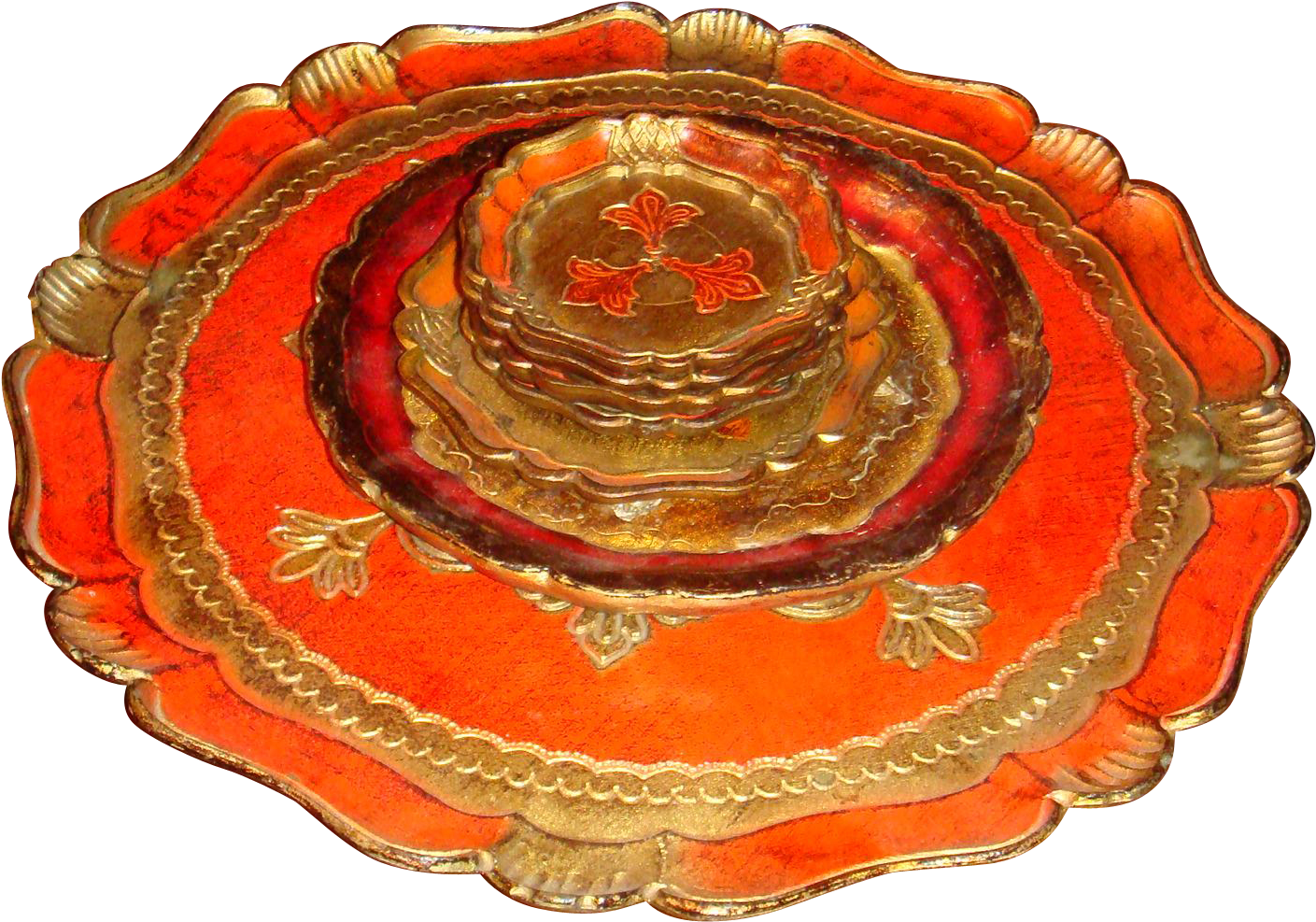 7 Piece Stack Of Florentine Wooden Gold Gesso Trays, - Saucer (1408x1408), Png Download