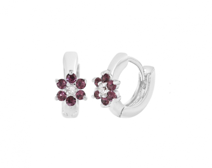 Baby And Children's Earrings - Rhodium Plated Xs Purple Crystal Flower Huggie Toddlers (700x700), Png Download