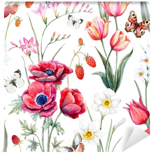 Watercolor Vector Floral Pattern Wall Mural • Pixers® - 꽃 패턴 수채화 (400x400), Png Download