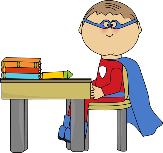Boy Superhero At School Desk Clip Art - School Superhero (550x516), Png Download