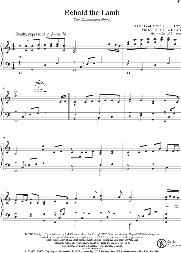 Fill The Earth With Songs Thumbnail - Behold The Lamb Stuart Townend Sheet Music Free (840x1128), Png Download