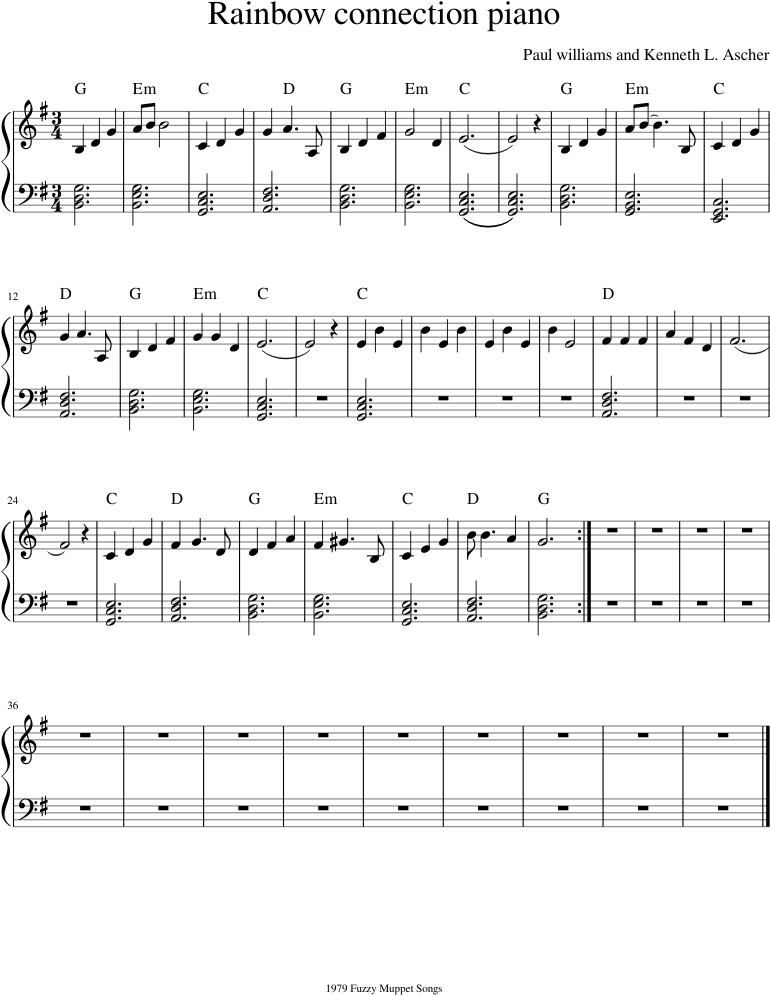 Connection Sheet For Download - Rainbow Connection Sheet Music (850x1100), Png Download