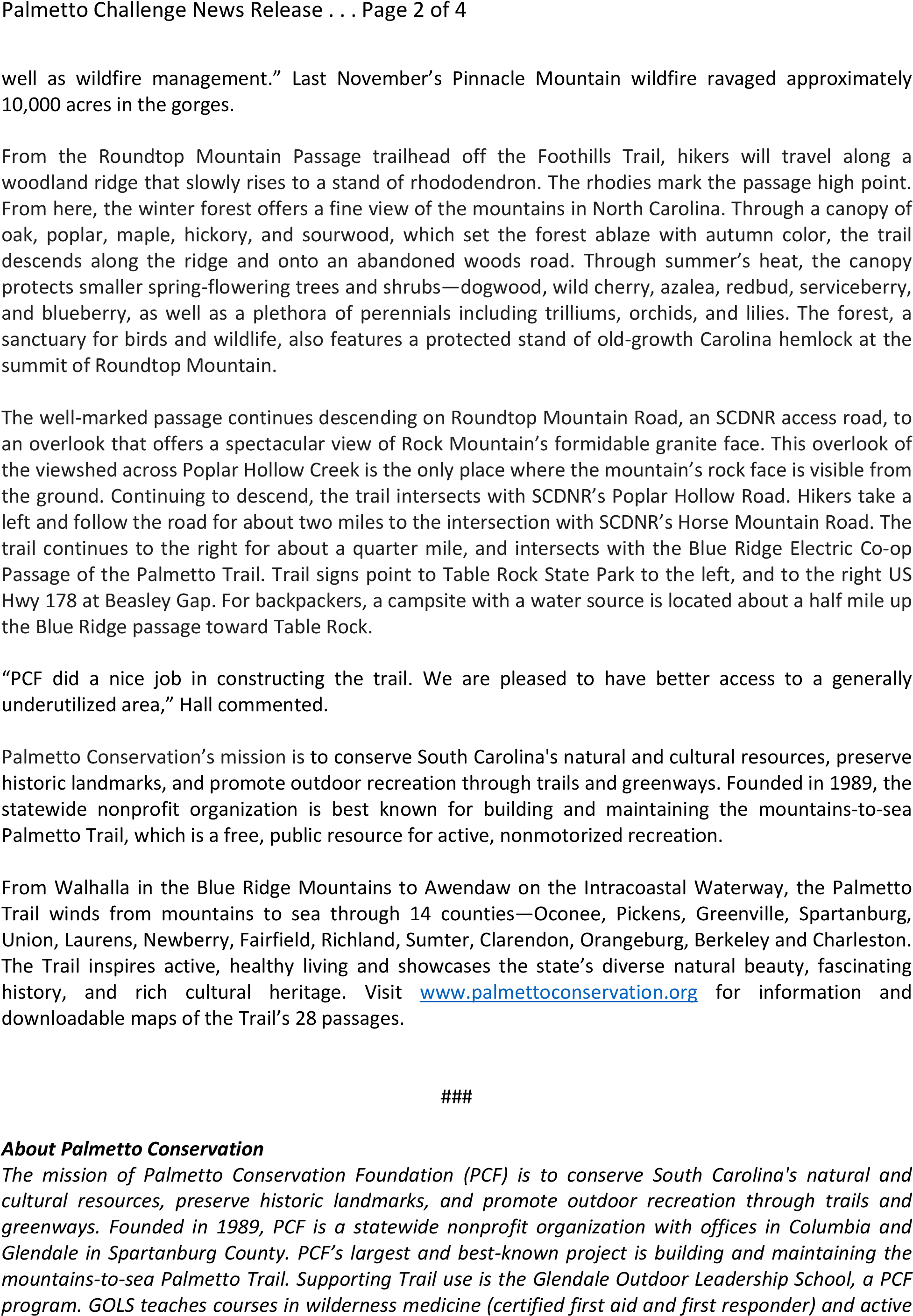 New Palmetto Trail Passage News Release Apr2017-1 - Document (2550x3300), Png Download