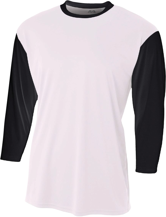Template A4 N3294 Performance Baseball T Shirt Long - A4 Nb3294 - Youth 3/4 Sleeve Utility Shirt - White/navy (800x801), Png Download