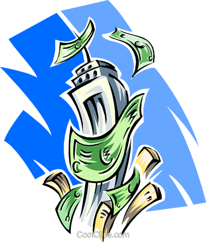 Money Blowing In Wind Around Skyscraper Royalty Free - Illustration (409x480), Png Download