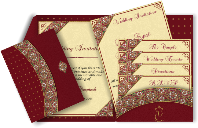 Jeweled Border Email Wedding Invitation In Red, Gold - Wedding Invitation Border Designs Red Png (670x447), Png Download