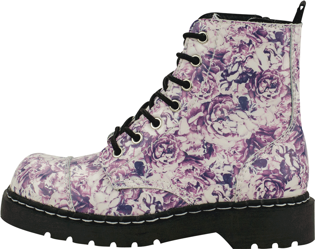 Loveee Floral Toile Combat Boots - T.u.k. Pink & Purple Floral Roses Zipped Leather (1096x876), Png Download