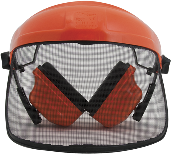Protector Safety Set Chainsaw Earmuff And Visor - Hard Hat (763x571), Png Download