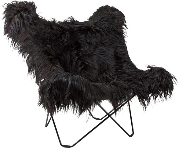 Cuero Schmetterling Stuhl Langes Schwarzes Schaffell - Butterfly Chair (600x600), Png Download