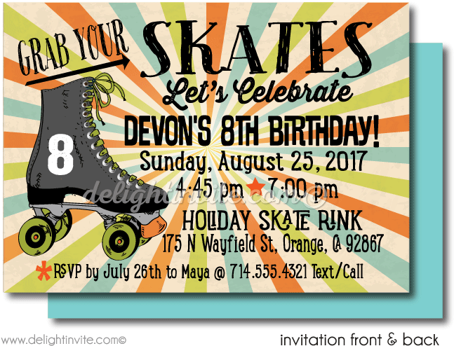 Free Printable Roller Skating Birthday Party Inv Example - Roller Skates Boy Birthday Invitations (656x530), Png Download