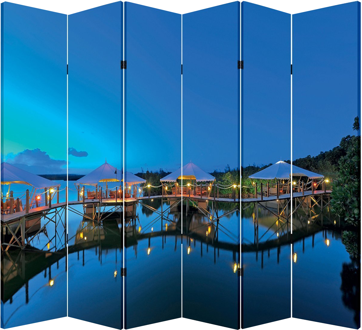 6 Panel Folding Screen Canvas Room Divider- Tiki Cabana - Chois Custom Wall Murals Wallpaper Desinger Home Art (1252x1200), Png Download