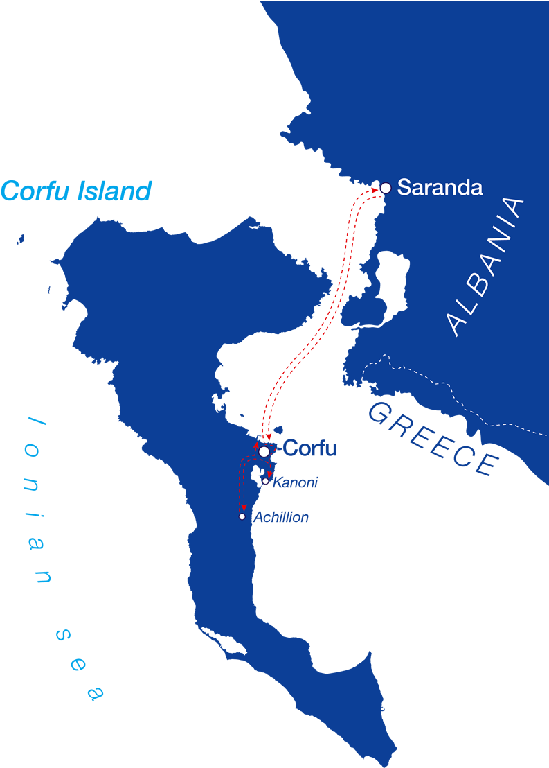 Between Greece, Italy And Croatia) - Saranda Corfu Map (800x1123), Png Download
