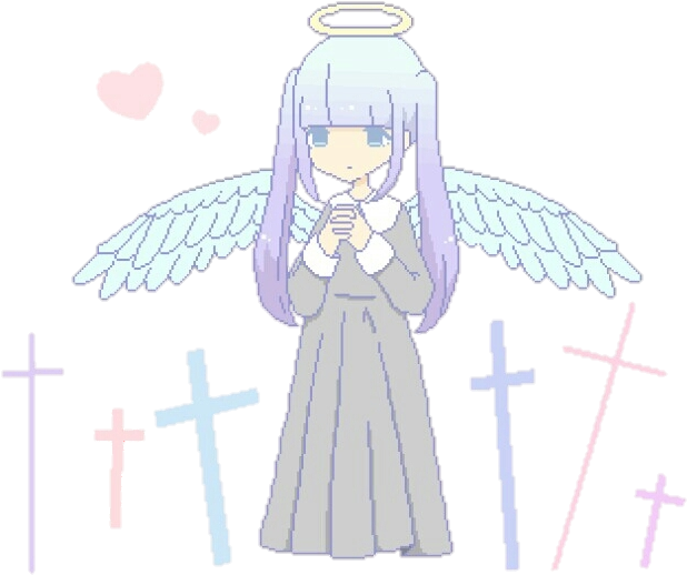 Cute Kawaii Anime Girl Wings Angel Pixel Cross Heart - Kawaii (640x610), Png Download