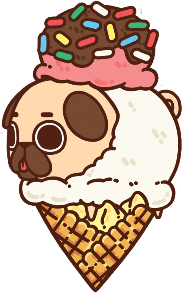 Pug-cream Cute Pugsticker Pugs Pug Cutie Vote Like - Pug In Food Cartoon (1081x1024), Png Download