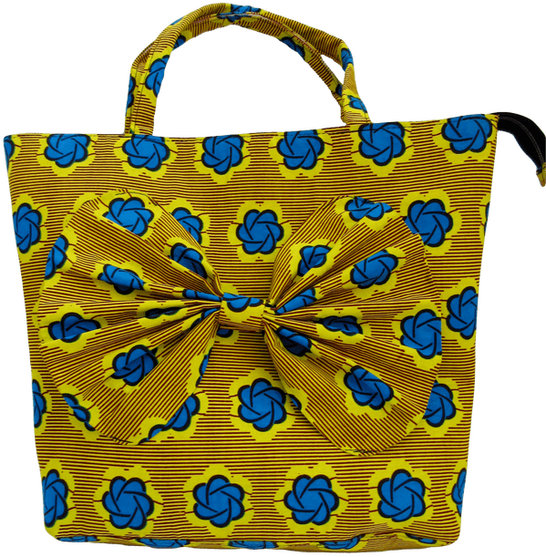 Gorgeous Blue And Yellow Handmade African Print Handbag - Yellow (600x654), Png Download