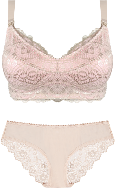 Maternity Bra Almond & Blush Bikini Brief Set - Thong (800x741), Png Download