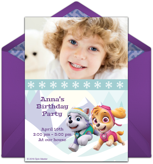 Paw Patrol Skye & Everest Photo Online Invitation - Cartoon (650x650), Png Download
