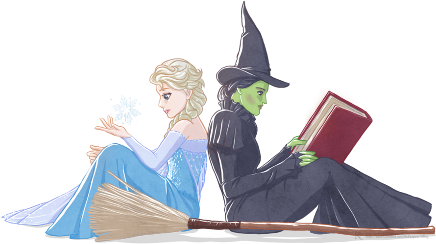 Elsa And Elphaba (wicked) - Elphaba And Glinda Fan Art (1024x595), Png Download