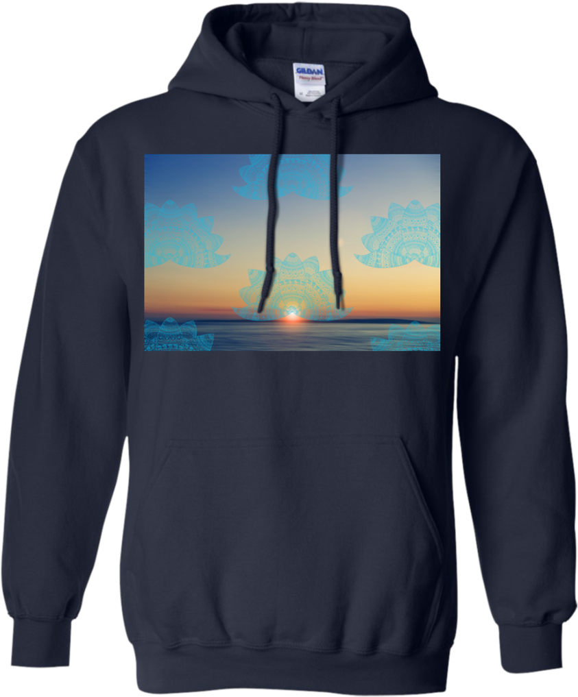 Teal Lotus Doodle Mandala On Blurred Sunset With Sun - Shirt (1024x1024), Png Download