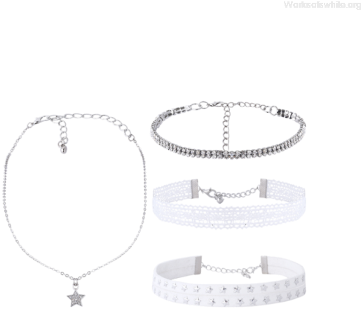 Rhinestone Star Lace Choker Necklace Set - White (600x600), Png Download
