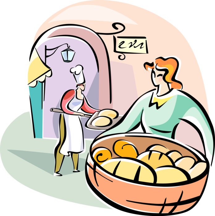 Vector Illustration Of Italian Bakery Baker With Fresh - Bakery Clip Art (696x700), Png Download