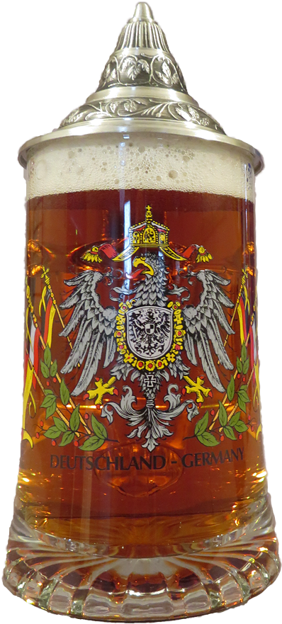 German Glass Beer Mug With Eagle & Lid - German Glass Beer Glass With Eagle .4l (419x905), Png Download