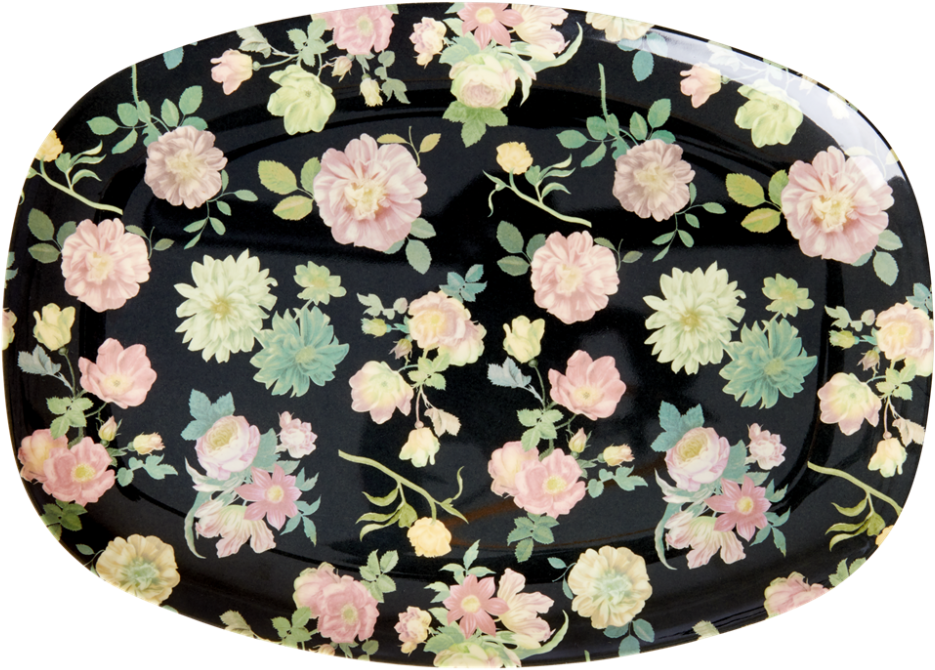 Dark Rose Print Rectangular Melamine Plate By Rice - Plate (1000x1000), Png Download