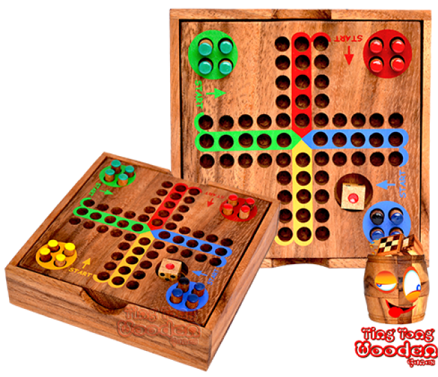 Ludo Dice Game In Small Wooden Box For Traveling Monkey - Educational Toy (650x548), Png Download