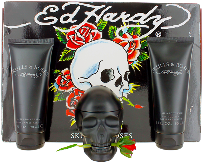 Skulls & Roses By Ed Hardy For Men Set - Poster: Hardy's Ed Hardy - Pink Skull & Roses, (711x569), Png Download