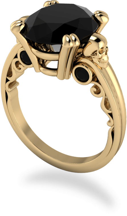 Yellow Gold Onyx Solitaire With Skull Details And Scrolled - Gold (800x800), Png Download