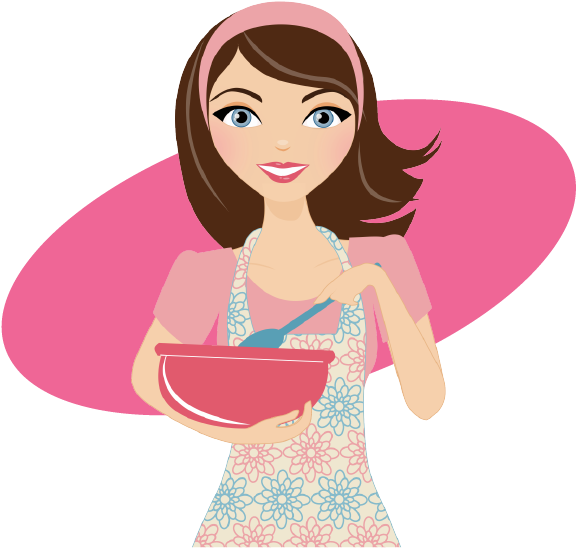 Beautiful Woman Eating An Apple Clipart - Girl Cooking Cake Clipart (577x574), Png Download