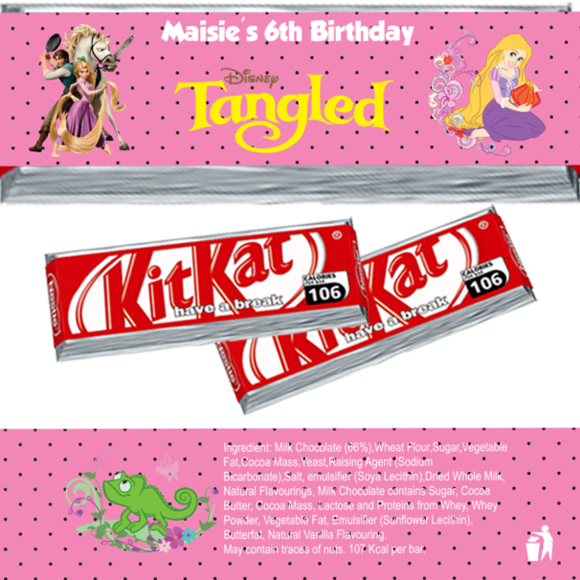 Rapunzel Tangled Kitkat Wrappers - 1/4 Sheet Tangled Edible Frosting Cake Topper* (580x580), Png Download
