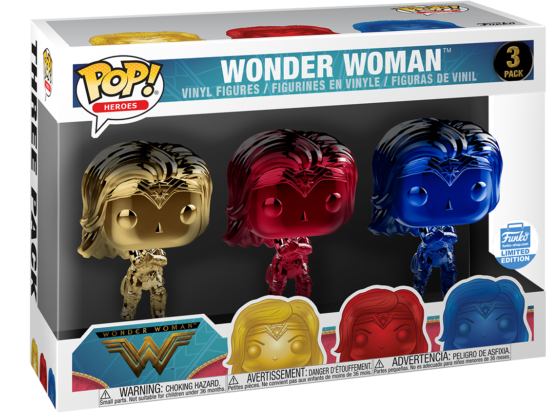 Funkopopwave On Twitter - Wonder Woman Chrome 3 Pack Funko (1300x1300), Png Download